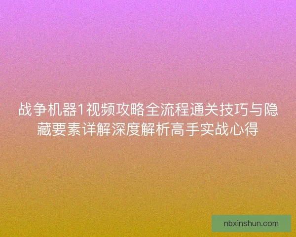 战争机器1视频攻略全流程通关技巧与隐藏要素详解深度解析高手实战心得