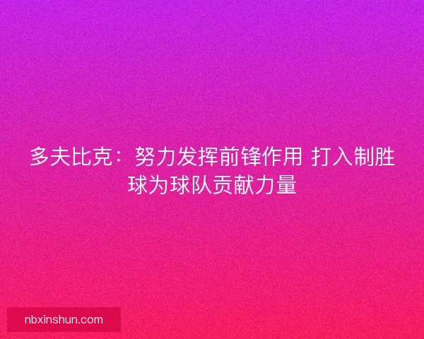 多夫比克：努力发挥前锋作用 打入制胜球为球队贡献力量